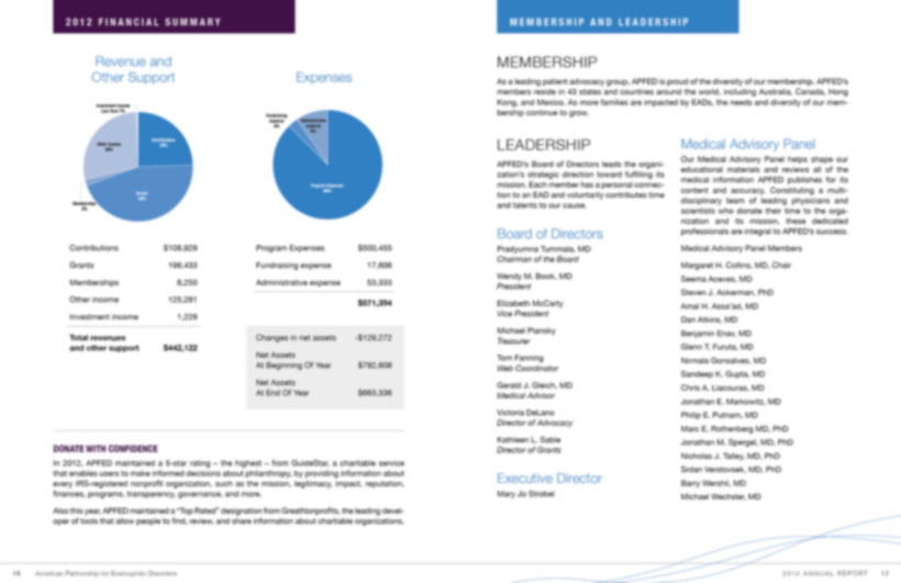 Pages from annual report including financial charts