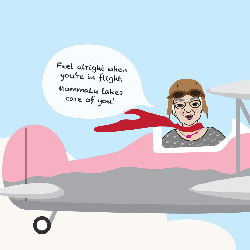 MommaLu character in a plane